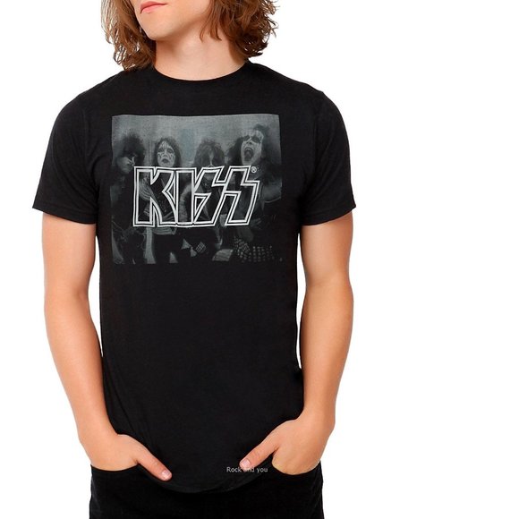Kiss Photo Overlay Logo metal rock Official T-Shirt L NWT - Picture 1 of 2